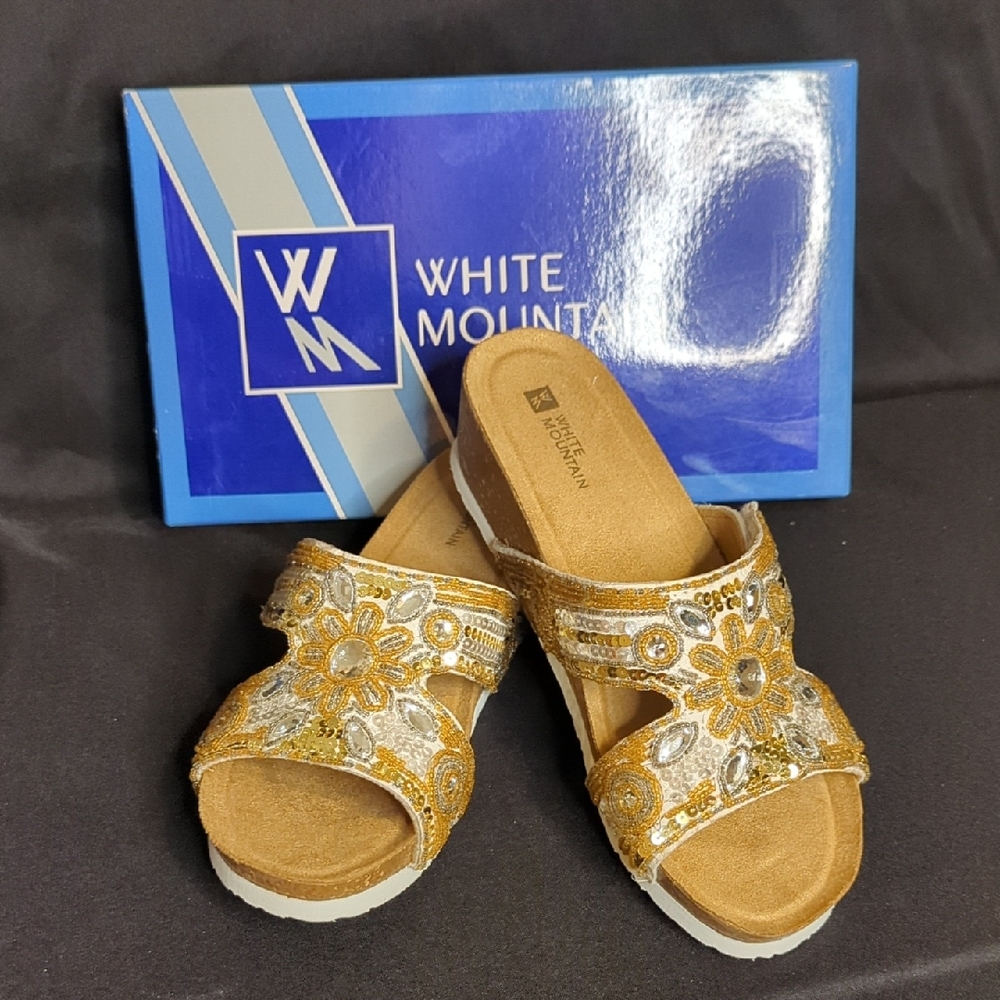 White Mountain Women's Gold and Silver Embellished Sandals